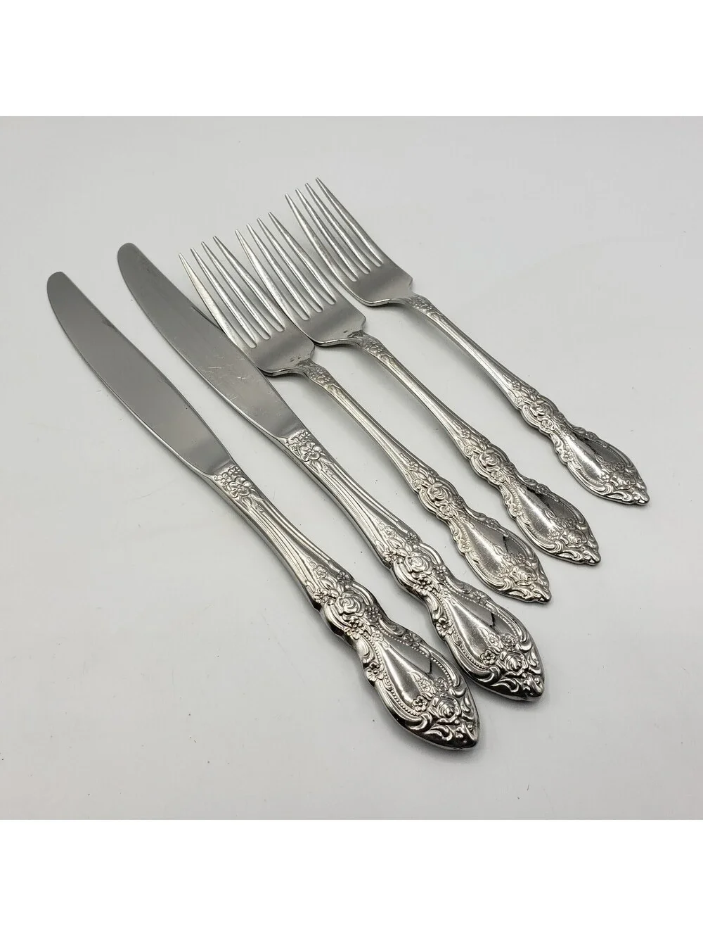 Oneida WORDSWORTH Stainless Flatware Dinner Knife & Forks Set of 5 Glossy